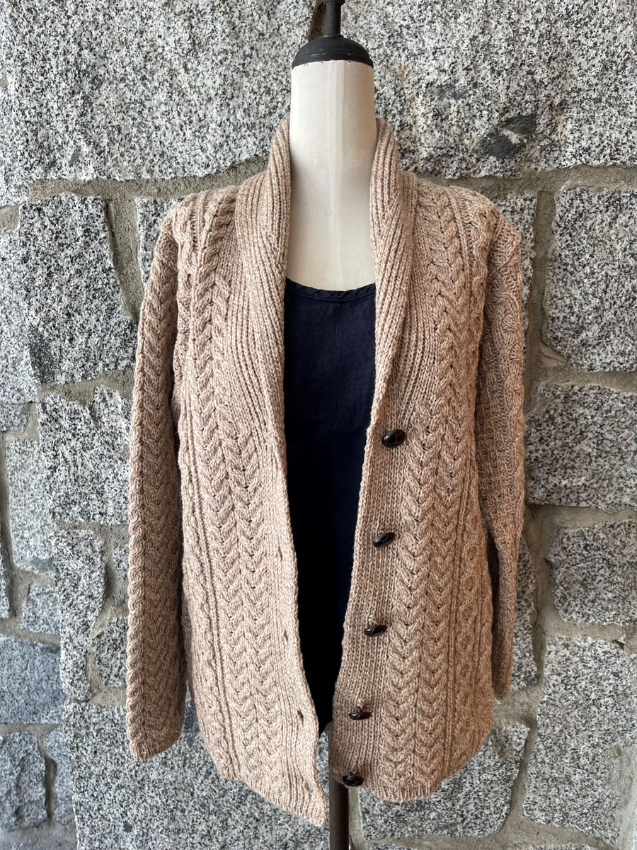 Aran - Shawl Collar Cardigan with Buttons - Toasted oat