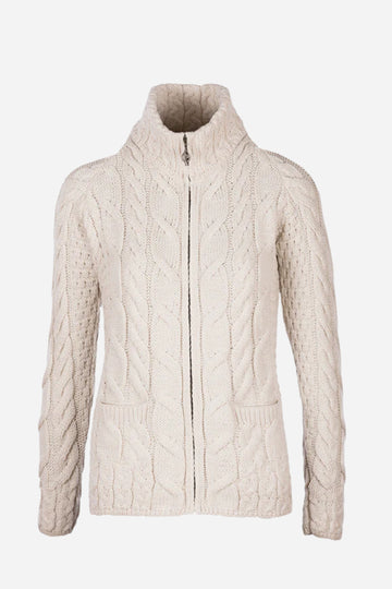 Aran - Shaped Zipper Cardi - Cream