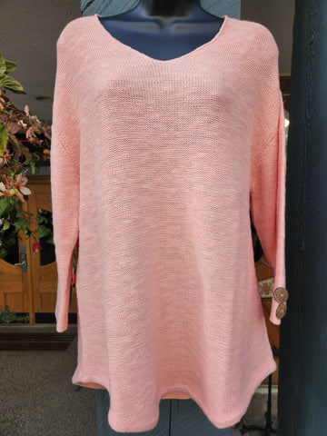 Cotton V-Neck Pullover - Pink