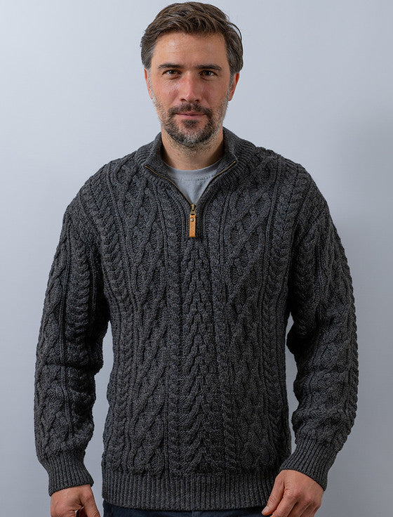 Irish - Half Zip Aran Sweater - Charcoal