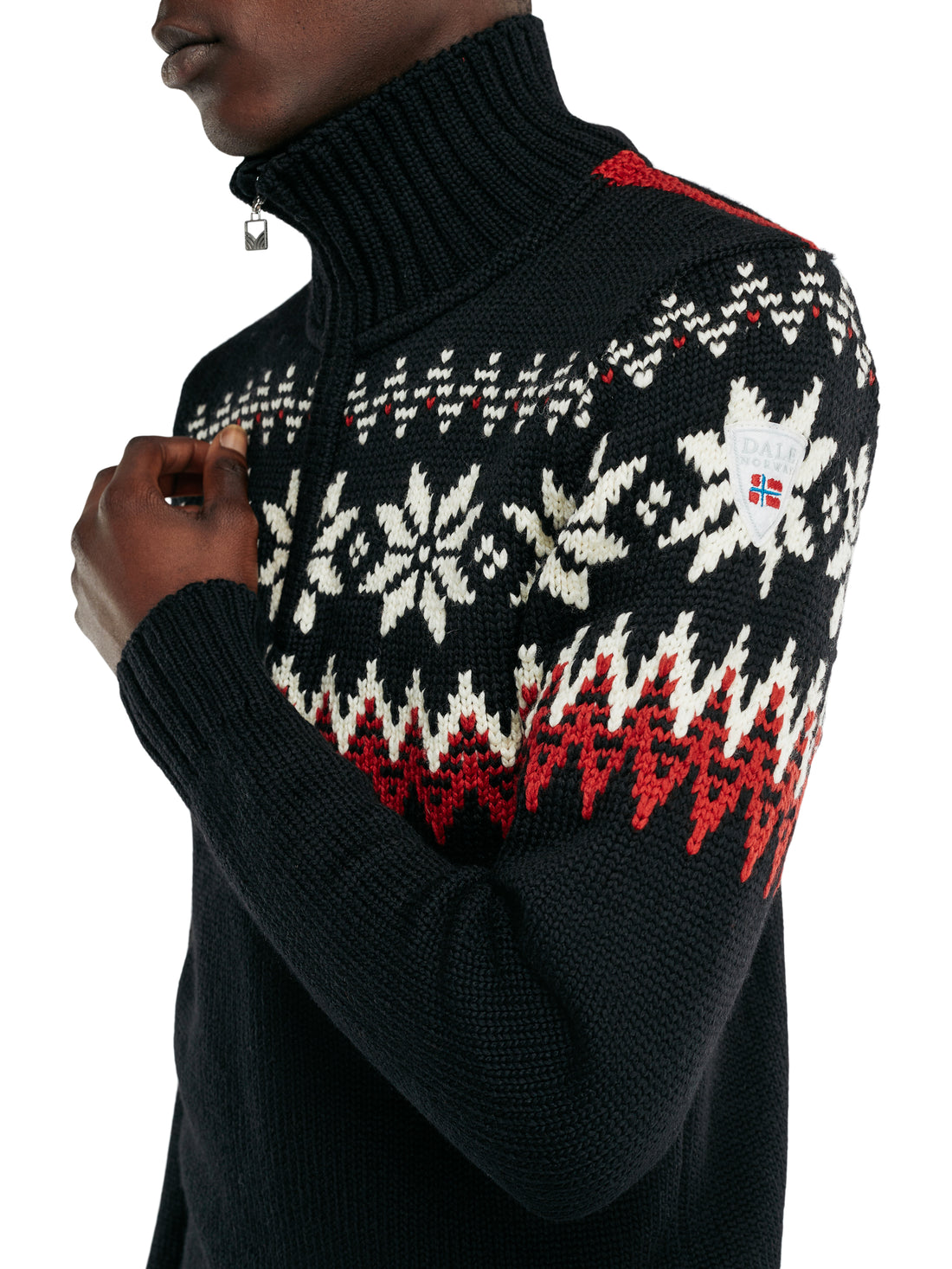 Dale of Norway - Myking Men's Sweater - Black/Raspberry close up