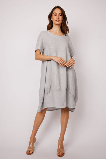 Pistache  Linen Bubble Dress  Grey